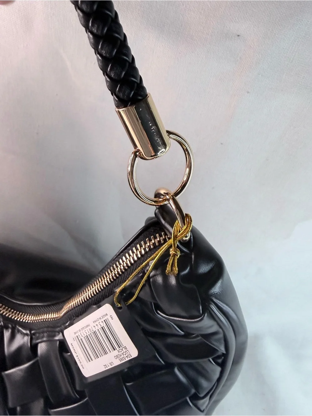 bebe Black Woven Hobo Shoulder Bag with Braided Handle